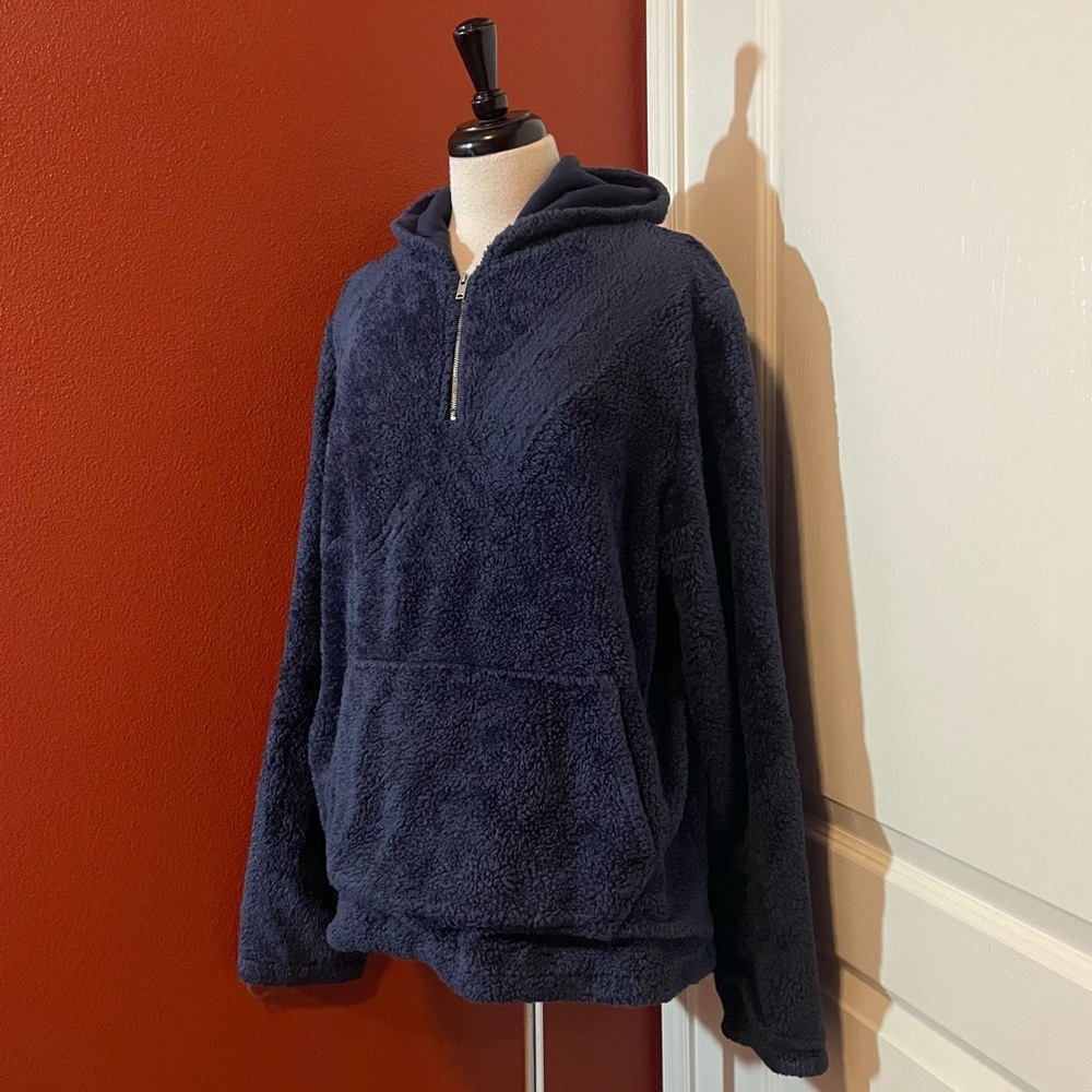 Ovadia‎ & Sons Men’s Blue Pullover Quarter Zip Fuzzy Soft Sweatshirt